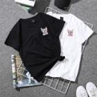 Couple Matching Short-sleeve Cat Embroidered T-shirt