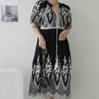 Tie-neck Embroidered Dress Black - One Size