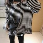 Ripped Loose-fit Long Sleeve Striped T-shirt As Shown In Figure - One Size
