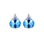 Sterling Silver Simple Fashion Geometric Oval Blue Cubic Zirconia Stud Earrings Silver - One Size