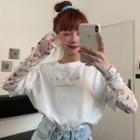 Long-sleeve Heart Print Mesh T-shirt
