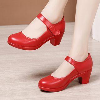 Adhesive Strap Block Heel Mary Jane Pumps