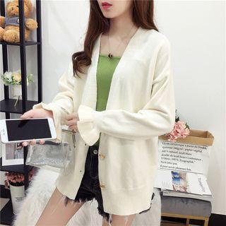 Ruffle Trim Beaded Knit Cardigan