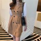 Puff-sleeve Double Breasted A-line Mini Dress