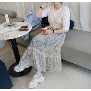 Spaghetti-strap Lace Sheer Long Pinafore Dress