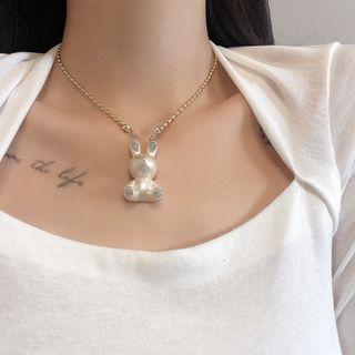Rabbit Rhinestone Faux Pearl Pendant Necklace / Earring