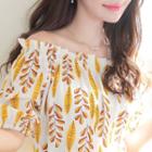 Set: Off-shoulder Patterned Blouse + A-line Midi Skirt