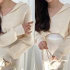 Set: Sailor-collar Cropped Sweater + Tank Top Cream - One Size