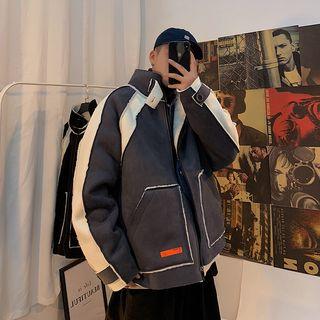Couple Matching Panel Zip Cargo Jacket