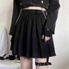 Plain Pleated Mini Skirt With Thigh Harness Belt