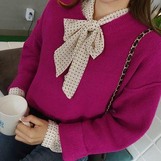 Round-neck Knit Top Purple - One Size