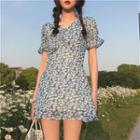 Short-sleeve Floral Mini Dress Dress - Floral - Blue - One Size