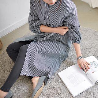 Mandarin-collar Stripe Shirtdress