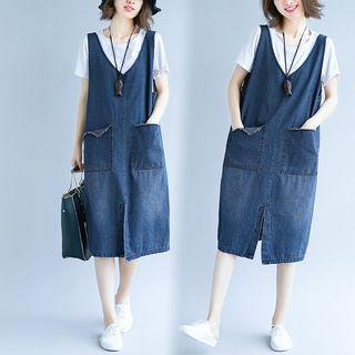 V-neck Midi Denim Dress