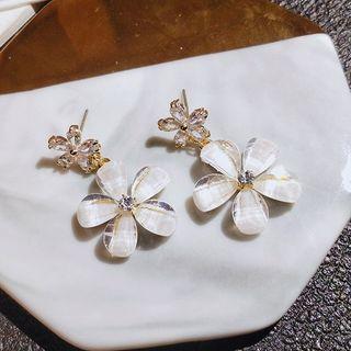 Rhinestone Flower Drop Earring 1 Pair - White - One Size