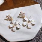 Rhinestone Flower Drop Earring 1 Pair - White - One Size