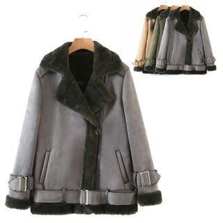 Bonded Faux Leather Aviator Jacket