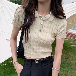 Short-sleeve Crop Knit Polo Shirt