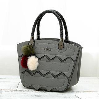 Woven Handle Faux Leather Tote