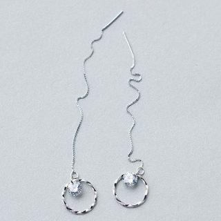 Sterling Silver Rhinestone Hoop Threader Earring 1 Pair - Silver - One Size