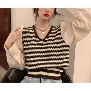 Mock Two-piece Striped Knit Crop Top