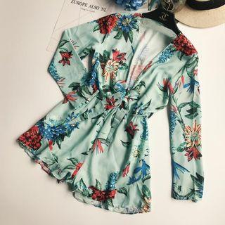 Long-sleeve Floral Print Chiffon Playsuit