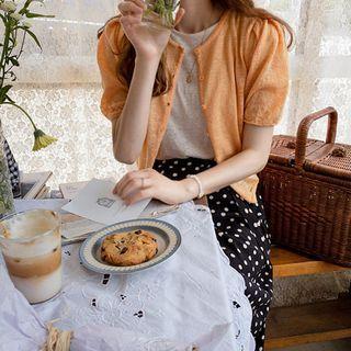 Puff-sleeve Round-neck Cardigan