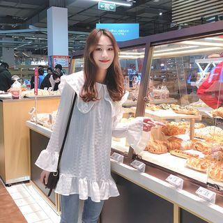 Long-sleeves Collared Chiffon Top White - One Size