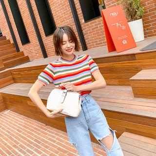 Rainbow Stripe Pointelle Knit Top Red - One Size