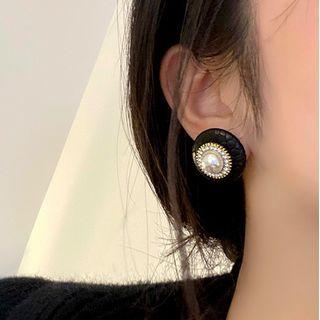 Bow Faux Pearl Faux Suede Alloy Earring
