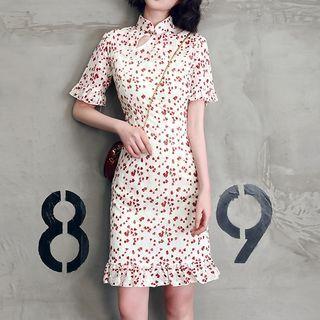 Short-sleeve Heart Print Qipao
