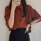 Elbow-sleeve Wide-collar Shirt As Shown In Figure - One Size