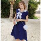 Dotted Sailor-collar Short-sleeve A-line Dress