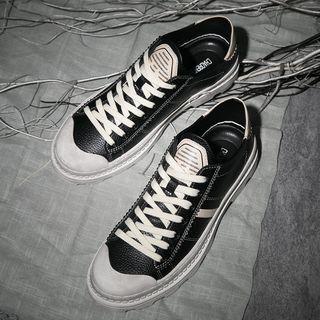 Genuine Leather Color Panel Sneakers