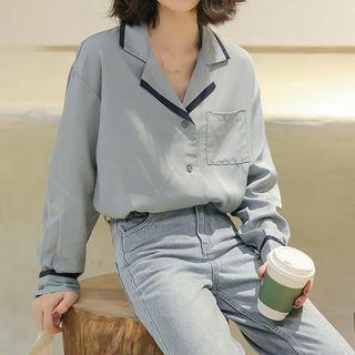 Contrast Trim Pocket Detail Blouse