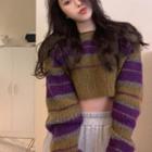 Cropped Sweater Striped - Purple & Brown - One Size