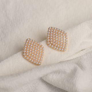 Faux Pearl Rhombus Earring 1 Pair - 925 Silver Steel - Faux Pearl - White - One Size