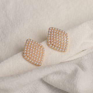 Faux Pearl Rhombus Earring 1 Pair - 925 Silver Steel - Faux Pearl - White - One Size