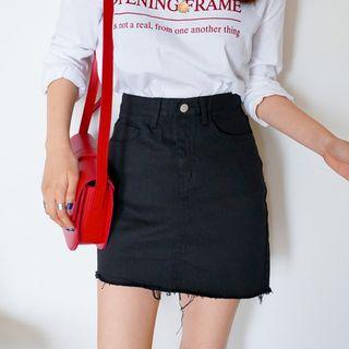 Asymmetric Fray-hem Miniskirt