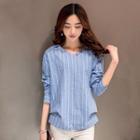 Stripe V-neck Long-sleeve Top