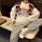 Printed Sweatshirt / Striped Shawl