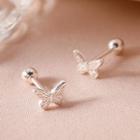 Butterfly Ball Ear Stud 1 Pair - Silver - One Size