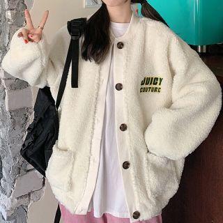 Lettering Single-breasted Fleece Jacket