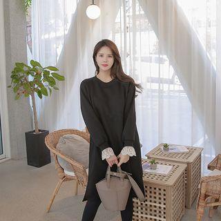 Lace-detail Slit-side Pullover Dress
