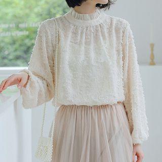Ruffle Trim Fringed Lace Blouse Almond - One Size