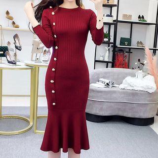 Knit Long-sleeve Midi Mermaid Sheath Dress