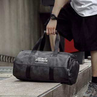 Lettering Faux Leather Duffle Bag Gray - One Size