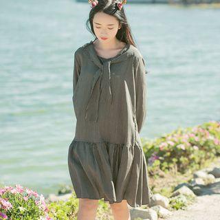Tie Neck Striped Long Sleeve Dress