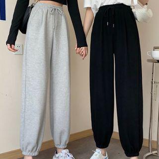 Plain Drawstring Sweatpants Gray - One Size