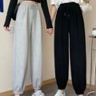 Plain Drawstring Sweatpants Gray - One Size